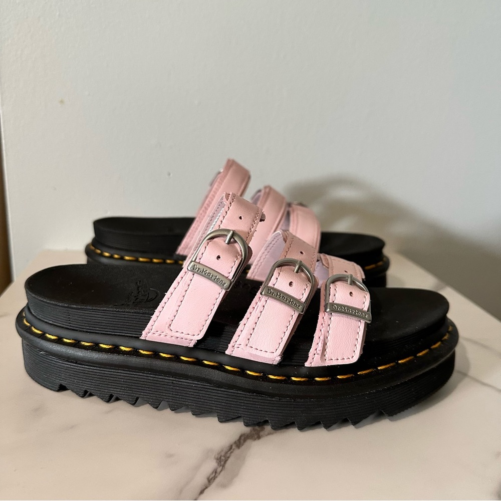 Dr Martens Blair leather slide platform sandals.